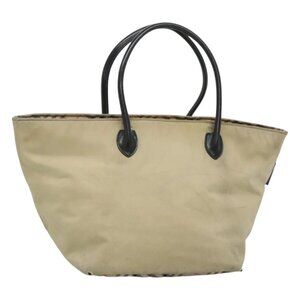Burberrys Blue Label Tote Bag Nylon Beige Silver Auth ti3066